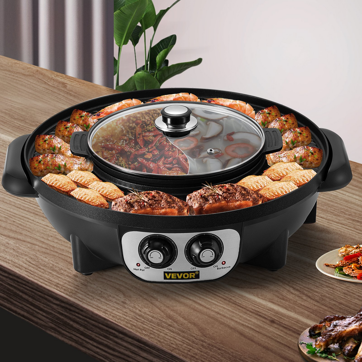 VEVOR 2 in 1 Electric BBQ Pan Grill Hot Pot Portable Hot Pot BBQ Grill 2200W