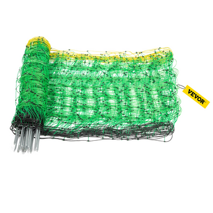 VEVOR Electric Fence Netting, 35.4" H x 164' L, PE Net Fencing with 14 Posts Double Spiked, Utility Portable Mesh for Goats, Sheep, Lambs, Deer, Hogs, Dogs, Used in Backyards, Farms and Ranches, Green