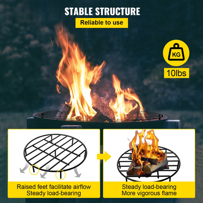 VEVOR Fire Pit Grate, Heavy Duty Iron Round Firewood Grate, Round Wood Fire Pit Grate 24", Firepit Grate with Black Paint, Fire Grate with 7 Removable Round Legs for Burning Fireplace and Firepits