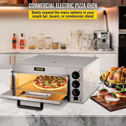 VEVOR Commercial Pizza Oven Countertop, 14" Single Deck Layer, 110V 1300W Stainless Steel Electric Pizza Oven with Stone and Shelf, Multipurpose Indoor Pizza Maker for Restaurant Home Pretzels Baked