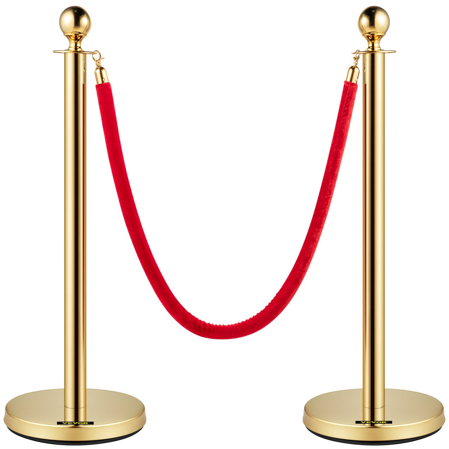 VEVOR Velvet Ropes and Posts, 5 ft/1.5 m Red Rope, Stainless Steel Gold Stanchion with Ball Top, Red Crowd Control Barrier Used for Theaters, Party, Wedding, Exhibition, Ticket Offices 2 Pack Sets