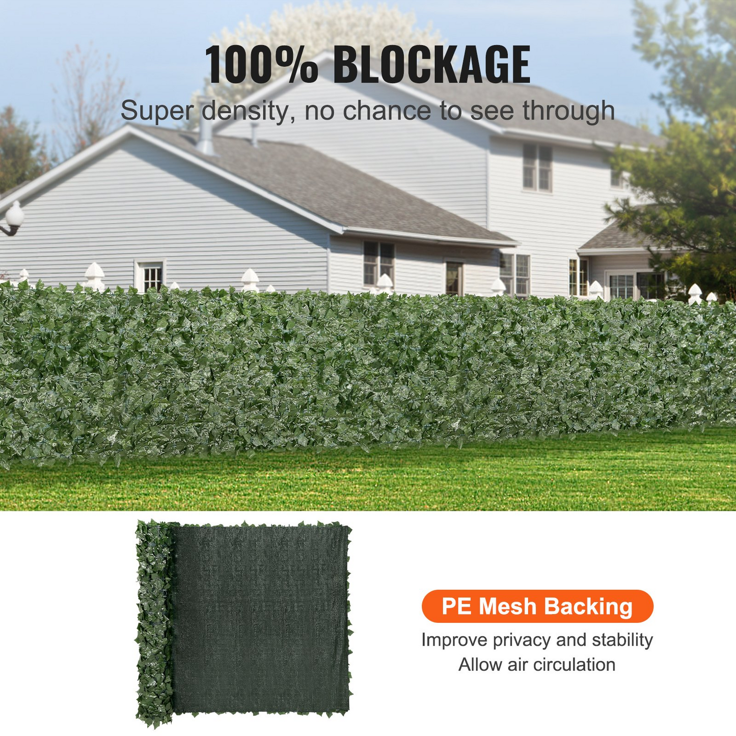 VEVOR Ivy Privacy Fence, 59 x 118in Artificial Green Wall Screen, Greenery Ivy Fence with Mesh Cloth Backing and Strengthened Joint, Faux Hedges Vine Leaf Decoration for Outdoor Garden, Yard, Balcony