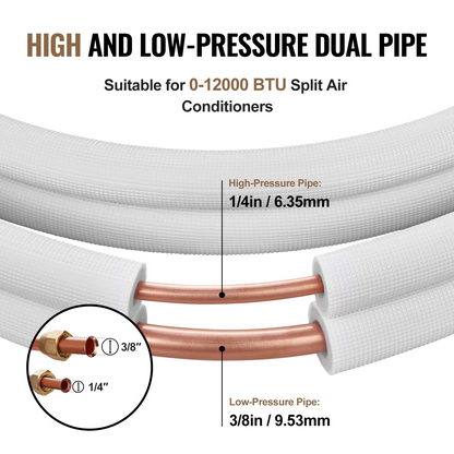 VEVOR 16FT Mini Split Line Set, 1/4" & 3/8" O.D Copper Pipes Tubing and Triple-Layer Insulation, for Air Conditioning or Heating Pump Equipment & HVAC with Rich Accessories (18ft Connection Cable)