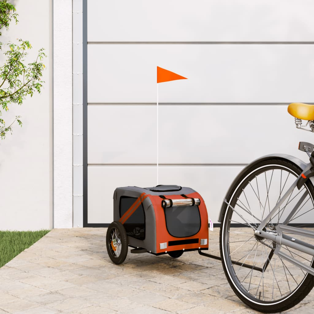 vidaXL Pet Bike Trailer Orange and Gray Oxford Fabric and Iron