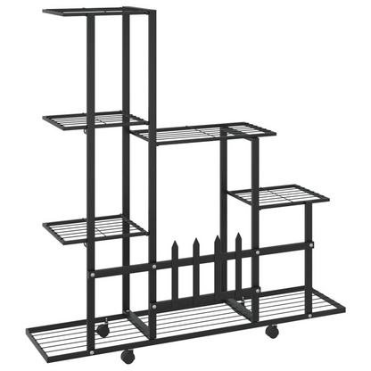 Flower Stand with Wheel 37.2"x9.8"x36.4" Black Metal