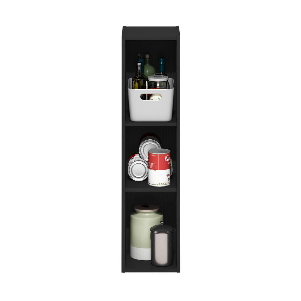 Fulda 3-Tier Space Saving Storage Shelf Bookcase, 8-Inch Width, Blackwood