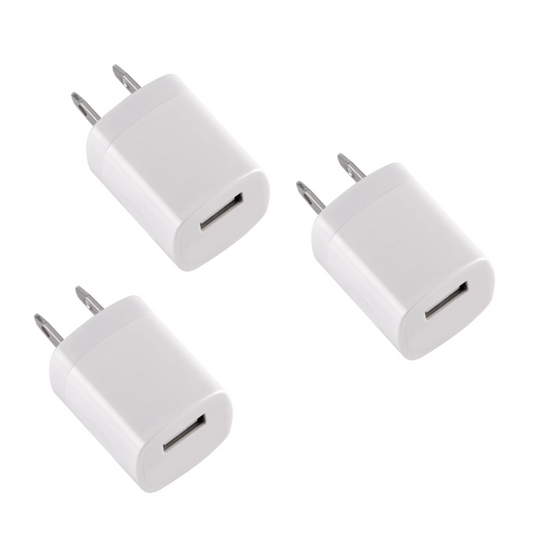 3-Pack White 1A USB Power Adapter Wall Charger