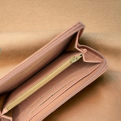 Cork Leather Vegan Zip Wallet - Salmon