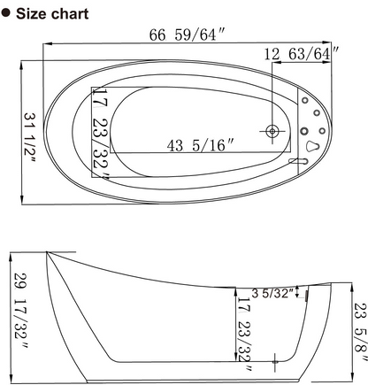 Empava-67AIS05 67 in. Whirlpool Freestanding Acrylic Bathtub