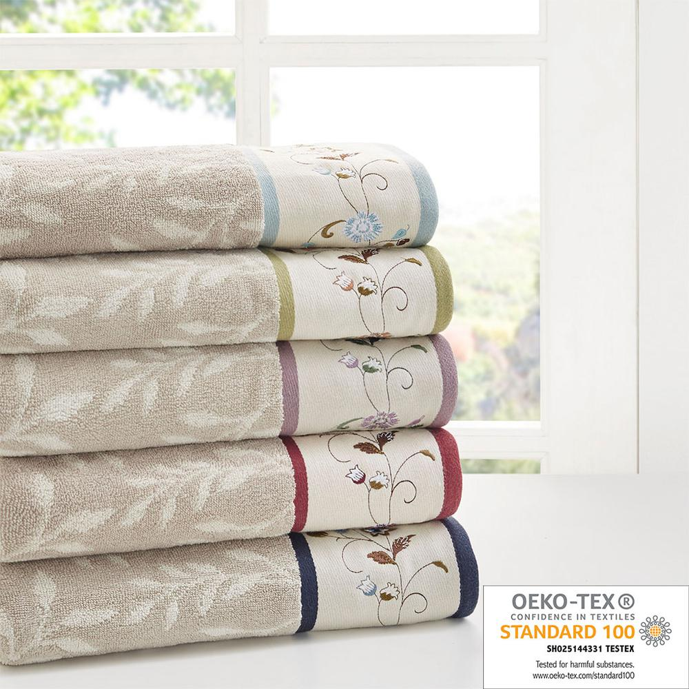 Embroidered Cotton Jacquard 6 Piece Towel Set