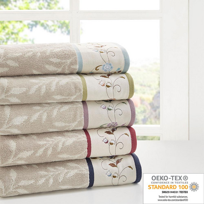 Embroidered Cotton Jacquard 6 Piece Towel Set