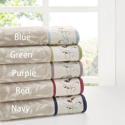 Embroidered Cotton Jacquard 6 Piece Towel Set