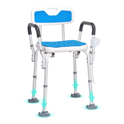 VEVOR Shower Chair Seat with Padded Arms and Back, Shower Stool with Suction Feet, Shower Chair for Inside Shower Bathtub, Adjustable Height Bench Bath Chair for Elderly Disabled, 400 lbs Capacity