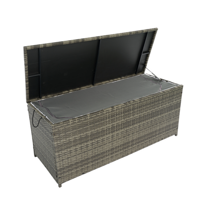 Outdoor Storage Box, 113 Gallon Wicker Patio Deck Boxes with Lid, Outdoor Cushion Storage for Kids Toys, Pillows, Towel Grey Wicker