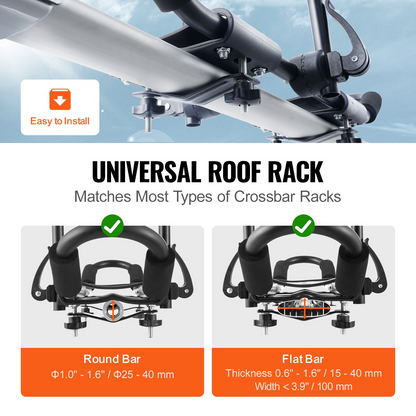 VEVOR Kayak Roof Rack 1 Pair J-Bar, Soft Roof Rack, Top Mount Tie Down, Carrier for kayak, Surf Board, Canoe, SUP, Ski Board, Mount on Car, SUV, Truck, 2 Kayaks