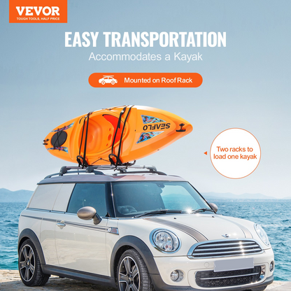 VEVOR Kayak Roof Rack 1 Pair J-Bar, Soft Roof Rack Quick Folding, Top Mount Tie Down, Carrier for kayak, Surf Board, Canoe, SUP, Ski Board, Mount on Car, SUV, Truck, 1 Kayak