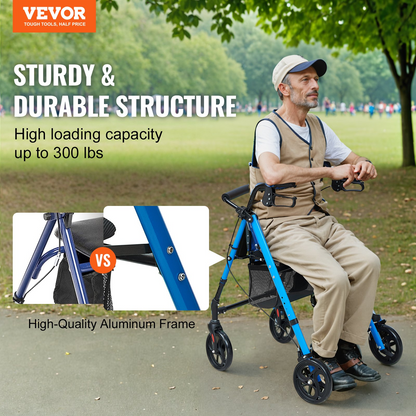 VEVOR Rollator Walker for Senior Aluminum Foldable Rolling Walker 300LB Capacity