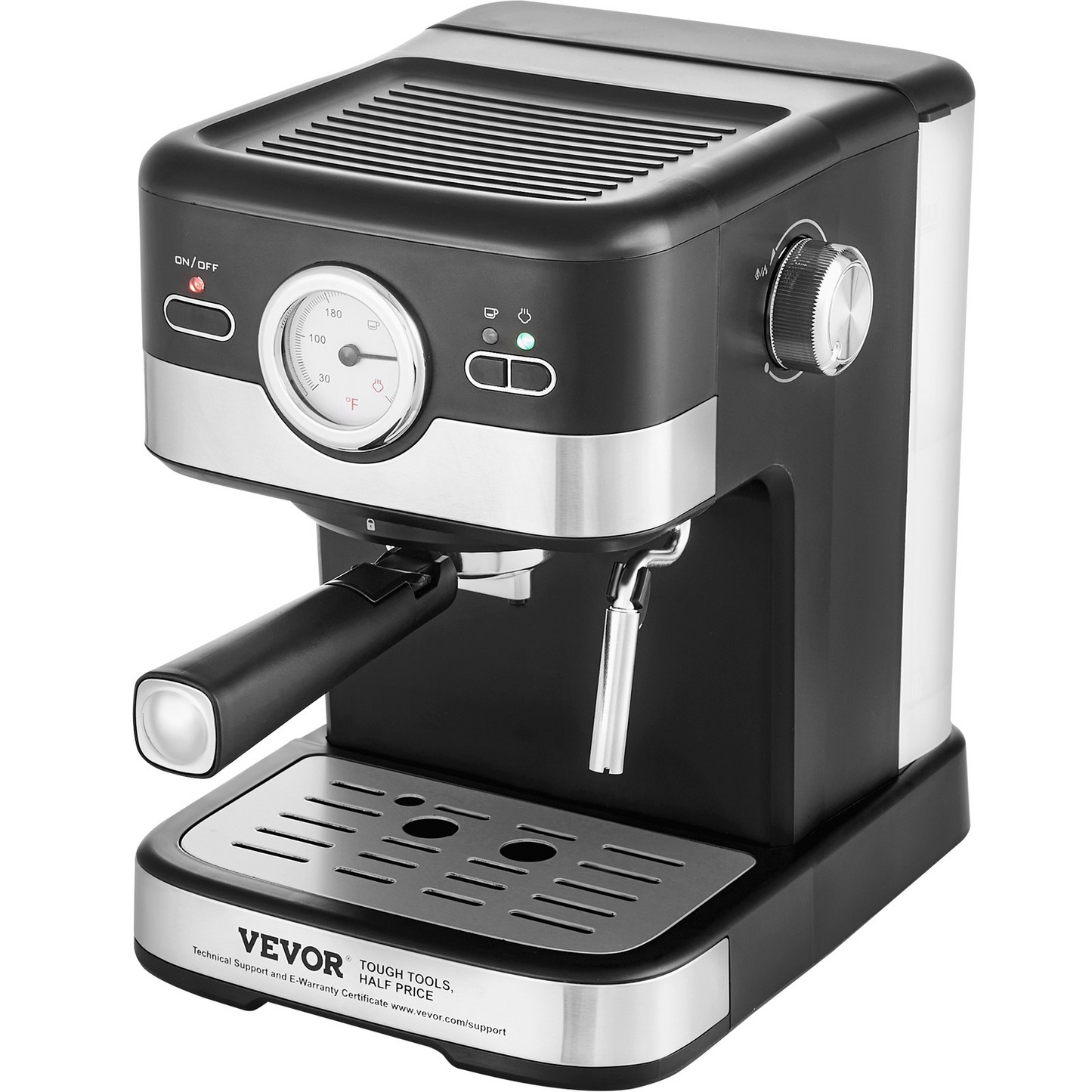 VEVOR Espresso Machine, 15 Bar Semi-Automatic Espresso Maker with Milk Frother Steam Wand for Latte and Cappuccino, Professional Coffee Maker with Temp Gauge & Removable Water Tank, NTC Control System