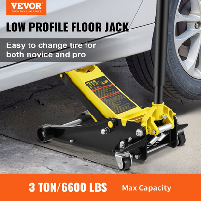 VEVOR Floor Jack, 3 Ton Low Profile Floor Jack, Heavy-duty Steel Racing Floor Jack with Dual Pistons Quick Lift Pump, Floor Jack Lifting Range 3.35"-19.69"