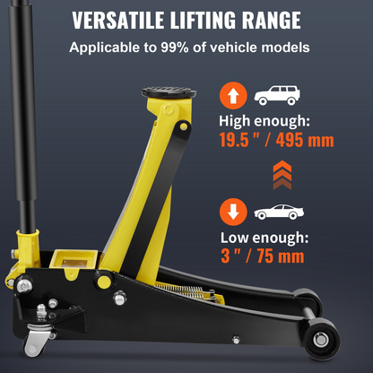 VEVOR Floor Jack, 3 Ton Low Profile Floor Jack, Heavy-duty Steel Racing Floor Jack with Dual Pistons Quick Lift Pump, Floor Jack Lifting Range 3.35"-19.69"