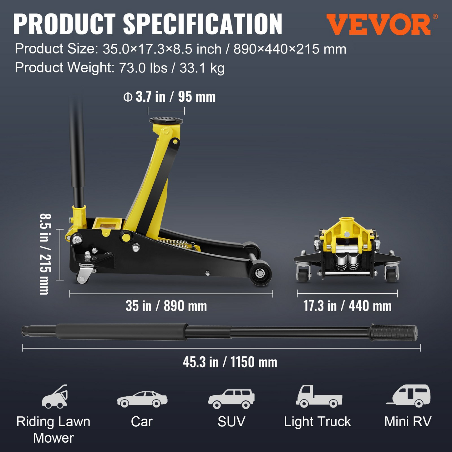 VEVOR Floor Jack, 3 Ton Low Profile Floor Jack, Heavy-duty Steel Racing Floor Jack with Dual Pistons Quick Lift Pump, Floor Jack Lifting Range 3.35"-19.69"