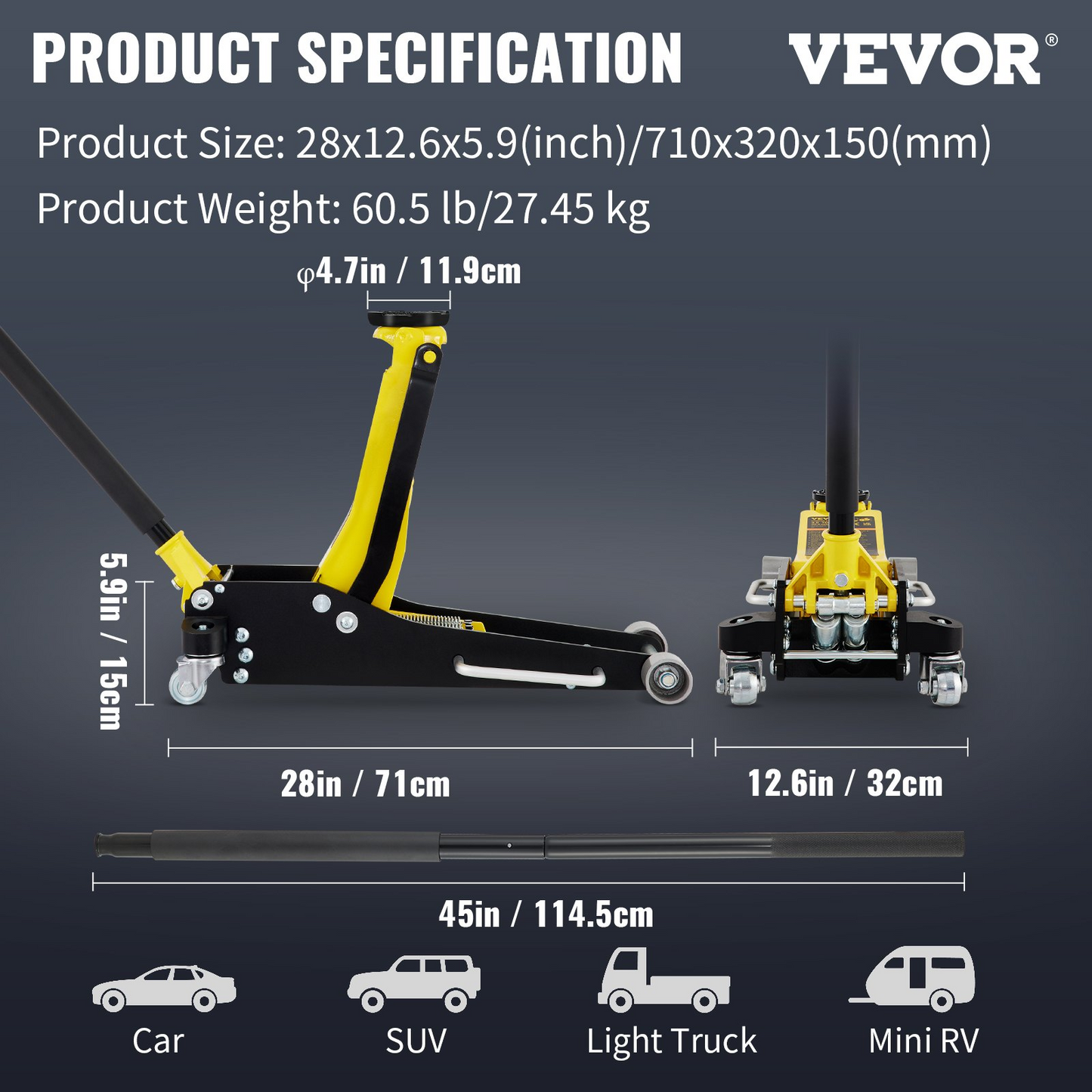 VEVOR Floor Jack, 2.5 Ton Low Profile Floor Jack, Aluminum and Steel Racing Floor Jack with Dual Pistons Quick Lift Pump, Floor Jack Lifting Range 3-3/4"-18-7/10"