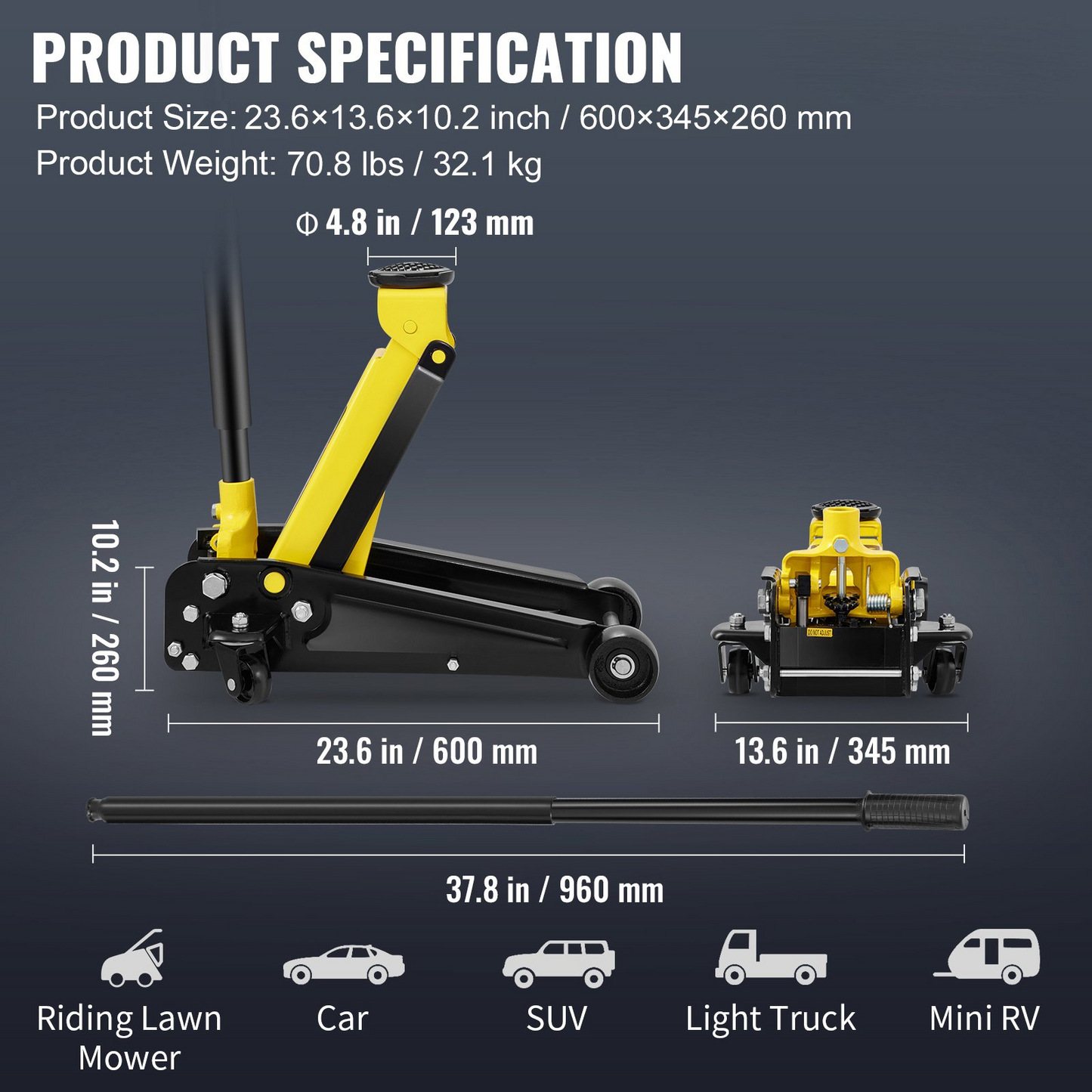 VEVOR Low Profile Floor Jack 3 Ton Heavy Steel Single Piston Hydraulic Pump