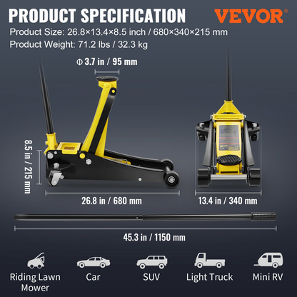 VEVOR Low Profile Floor Jack 2.5 Ton Heavy Duty Steel Dual Piston Rapid Pump