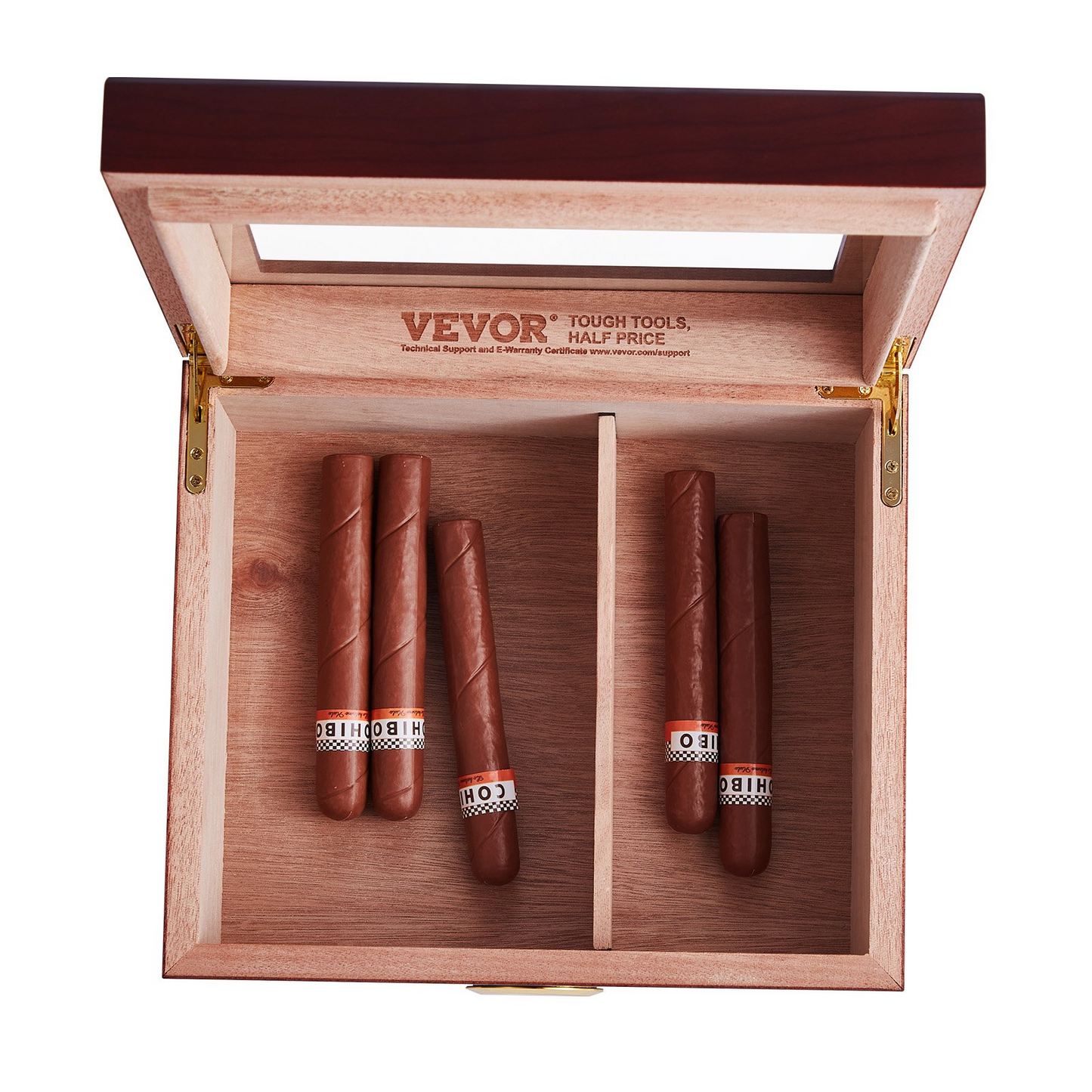 VEVOR 50 Cigars Humidor Glasstop Cedar Cigar Storage Box Humidifier Hygrometer