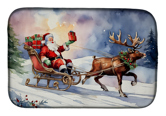 Christmas Santa and Sleigh Dish Drying Mat