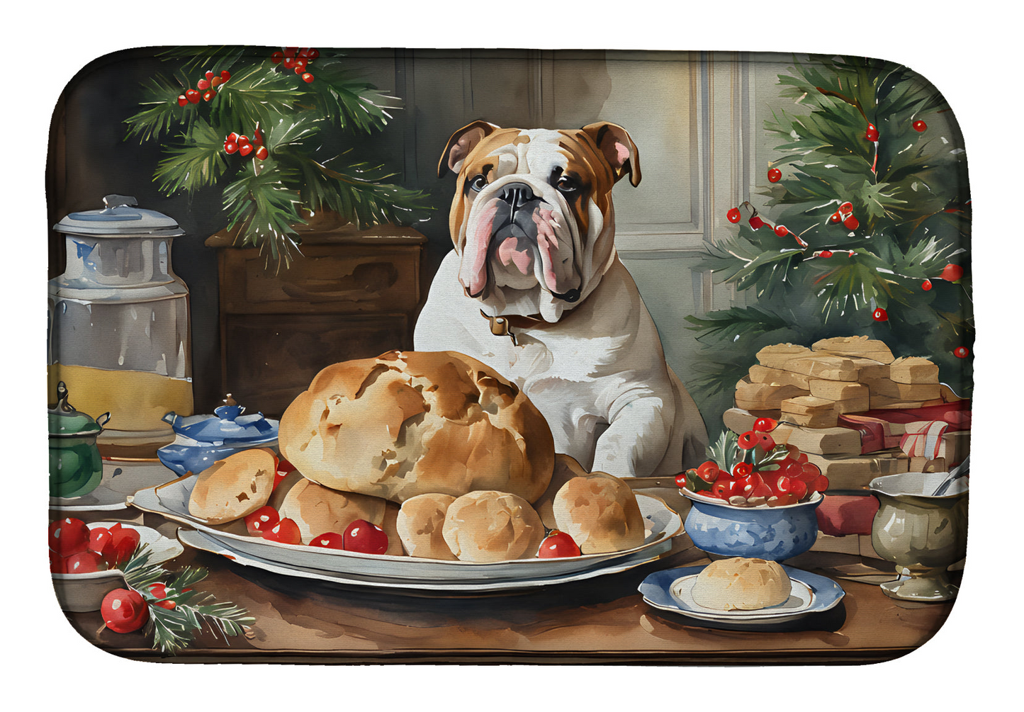 English Bulldog Christmas Cookies Dish Drying Mat