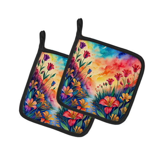 Colorful Alstroemerias Pair of Pot Holders