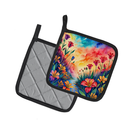 Colorful Alstroemerias Pair of Pot Holders