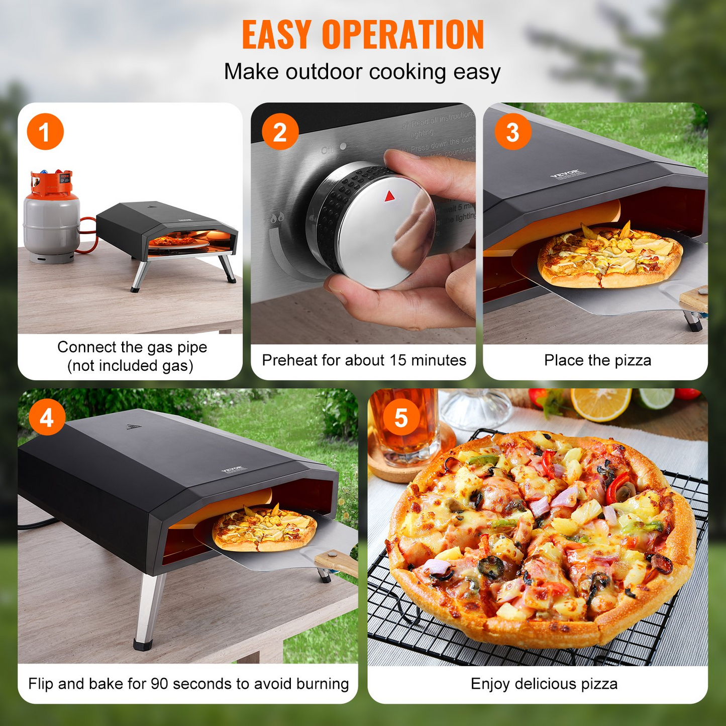 VEVOR 13" Outdoor Pizza Oven Portable Gas Oven Iron Spray Foldable for Camping