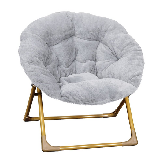 23" Kids Cozy Mini Folding Saucer Chair, Moon Chair, Gray/Soft Gold