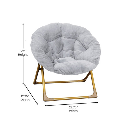 23" Kids Cozy Mini Folding Saucer Chair, Moon Chair, Gray/Soft Gold