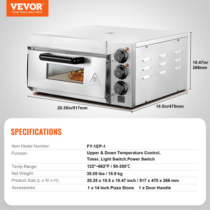 VEVOR Commercial Countertop Pizza Oven Electric Pizza Oven for 14" Pizza Indoor