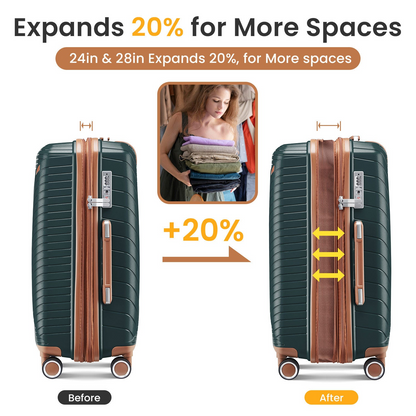 Luggage Sets 4 Piece(14/20/24/28), Expandable Lightweight Suitcase with 4 Double 360 Degrees Mute Spinner Wheels PP Materials Durable TSA Lock Travel Luggage