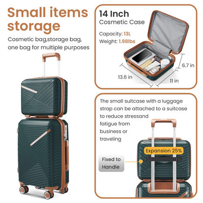 Luggage Sets 4 Piece(14/20/24/28), Expandable Lightweight Suitcase with 4 Double 360 Degrees Mute Spinner Wheels PP Materials Durable TSA Lock Travel Luggage