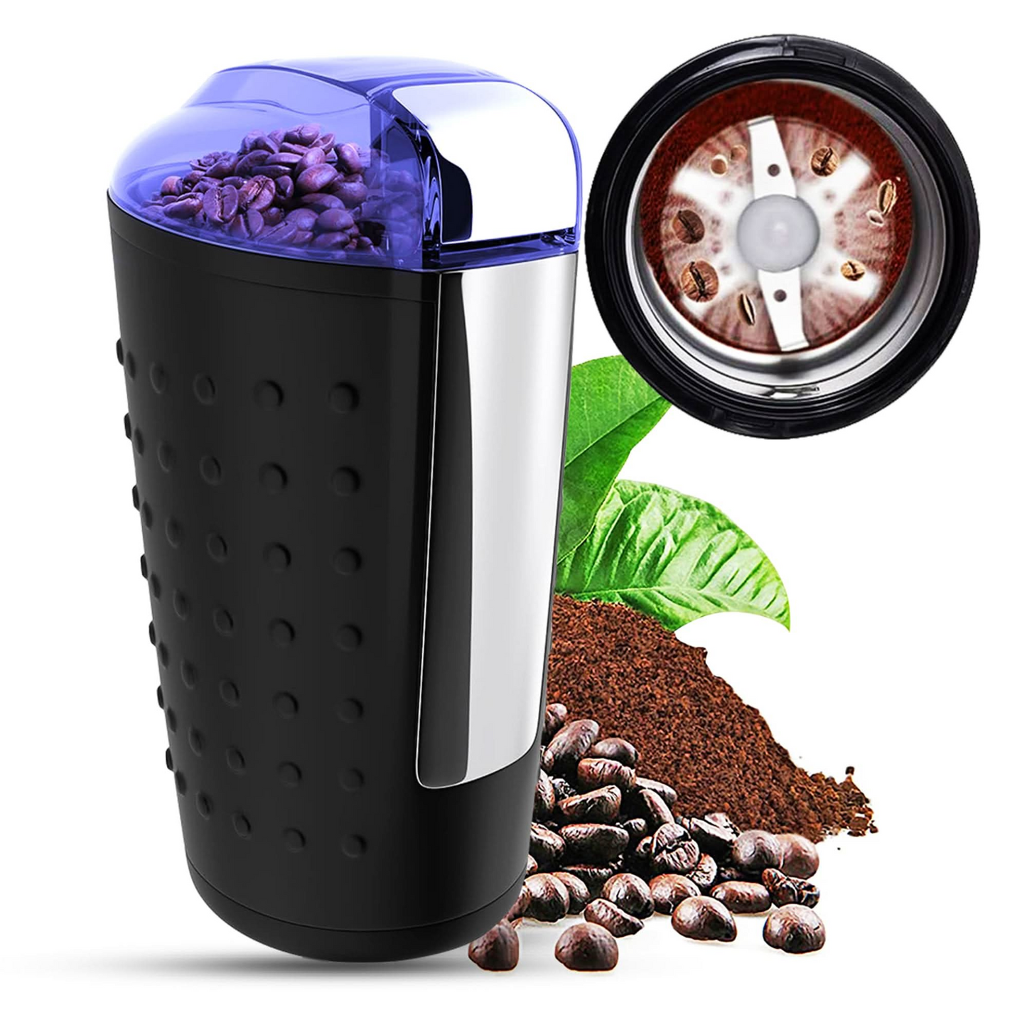 5 Core Coffee Grinder • 85 Gram Or 3 Ounces / 12 Cup Capacity • One-Touch Automatic Electric Bean Spice Grinding Machine • 150W Copper Motor • Stainless Steel Blades • Molino De Cafe Black- CG 01 BL