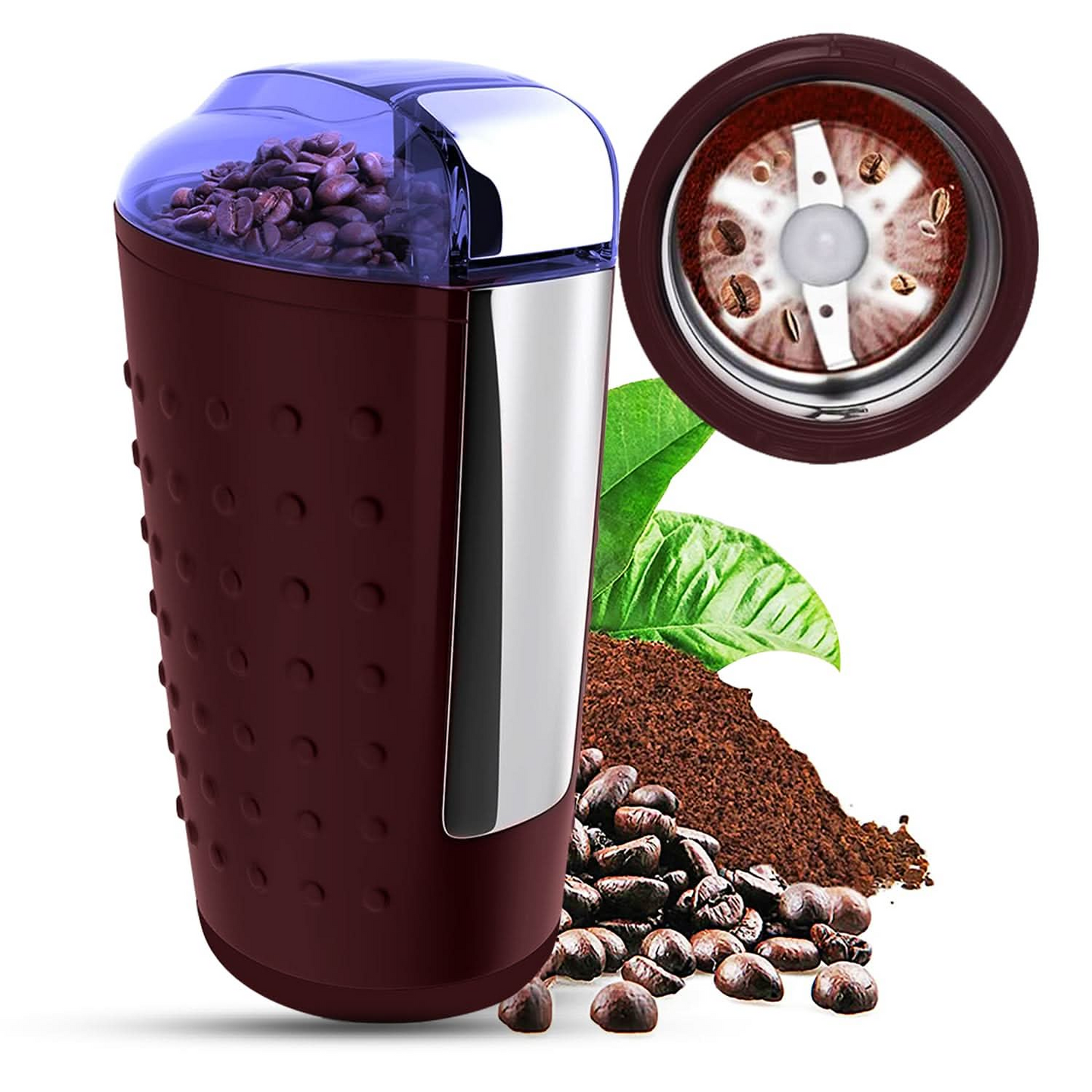 5 Core Coffee Grinder • 85 Gram Or 3 Ounces / 12 Cup Capacity • One-Touch Automatic Electric Bean Spice Grinding Machine • 150W Copper Motor • Stainless Steel Blades • Molino De Cafe Brown CG 01 BR