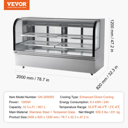 VEVOR Refrigerated Display Case Bakery Display Fridge Case 32 cu ft/901L 4-Tier