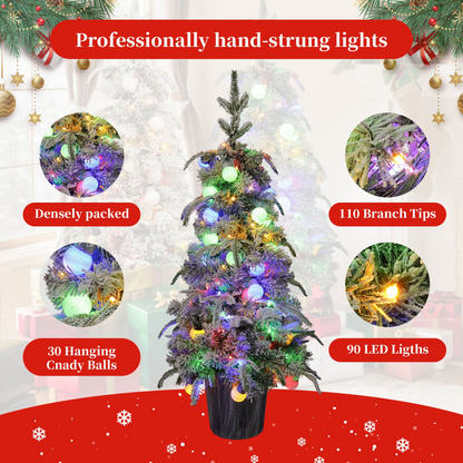 Lighted Candy Christmas Tree Set of 2, 3ft Artificial Tree with Warm White Lights, Christmas Tree for Decoartion Inside and Outside