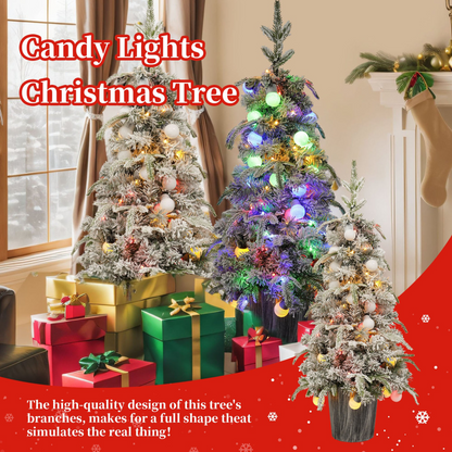 Lighted Candy Christmas Tree Set of 2, 3ft Artificial Tree with Warm White Lights, Christmas Tree for Decoartion Inside and Outside