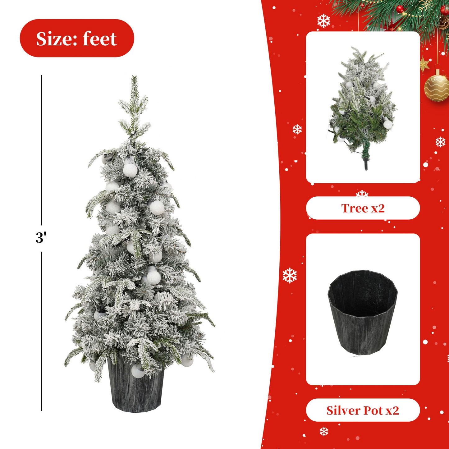 Lighted Candy Christmas Tree Set of 2, 3ft Artificial Tree with Warm White Lights, Christmas Tree for Decoartion Inside and Outside