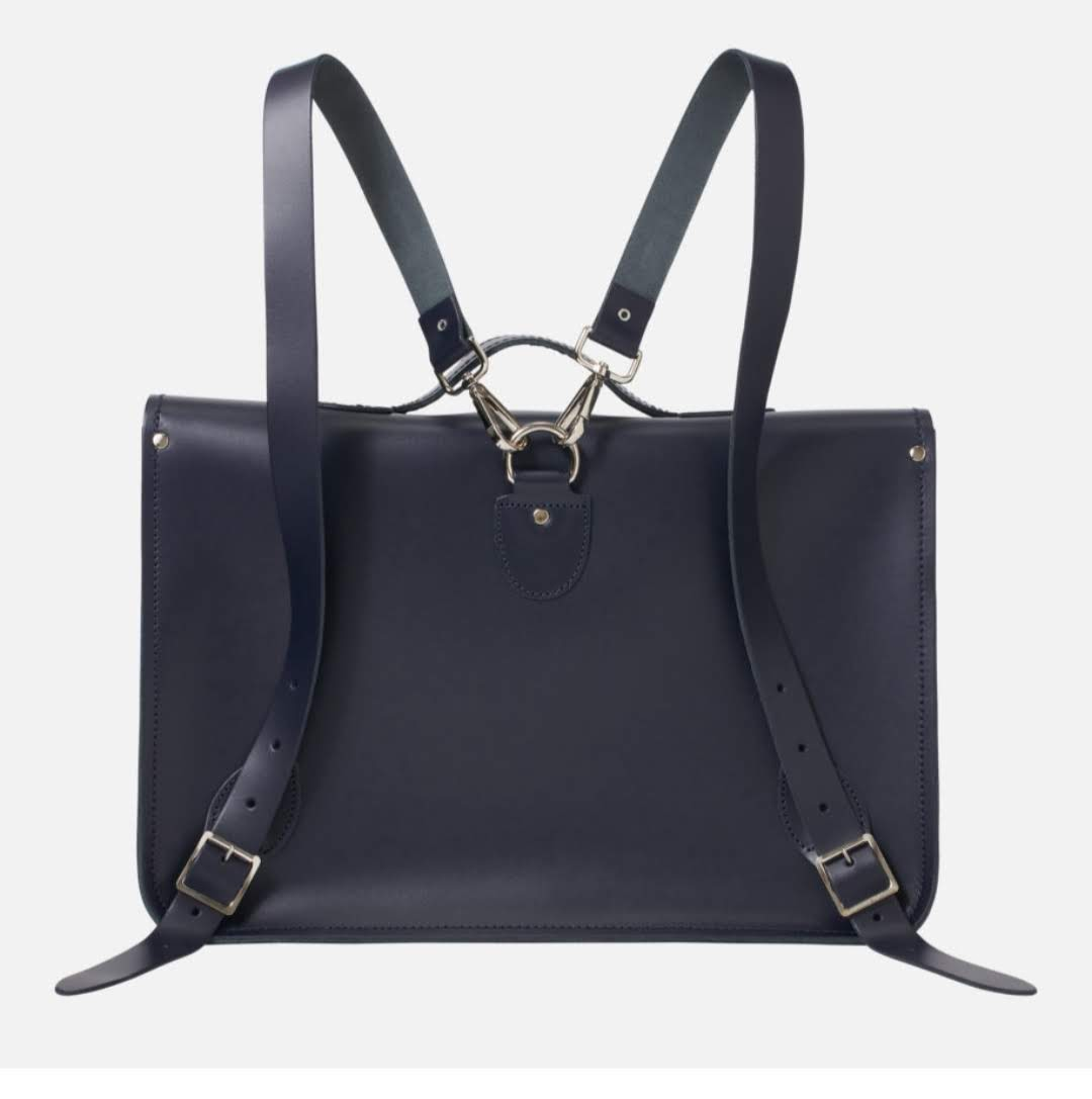 Leather Backpack Satchel - Navy Blue