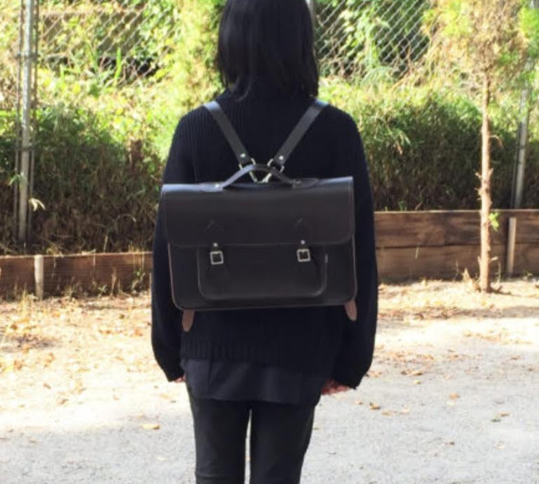 Leather Backpack Satchel - Navy Blue