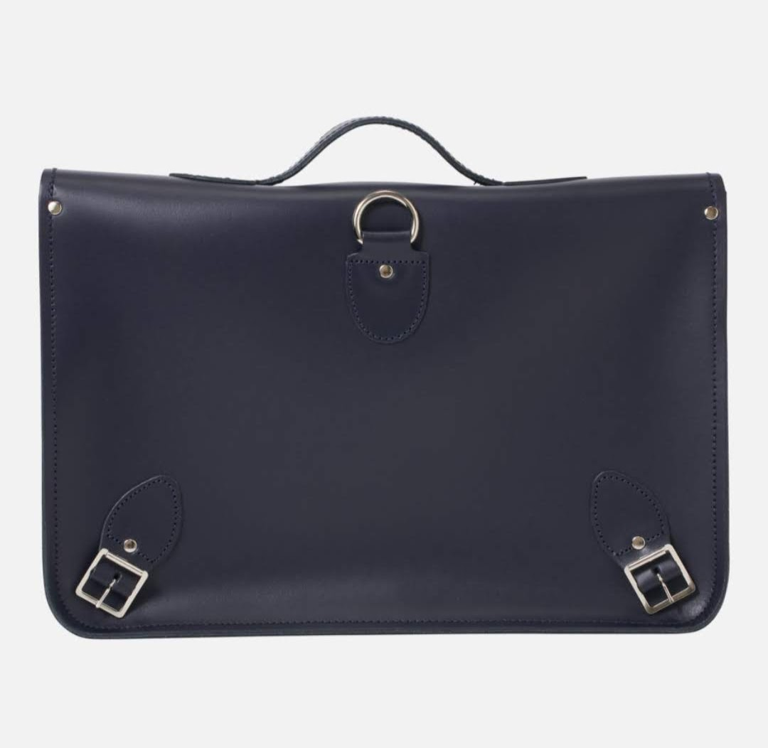 Leather Backpack Satchel - Navy Blue