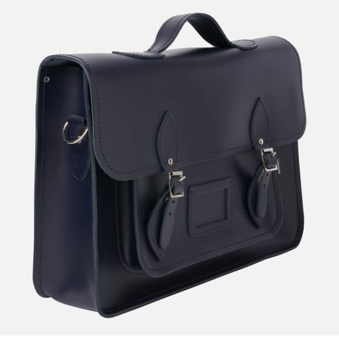 Leather Backpack Satchel - Navy Blue