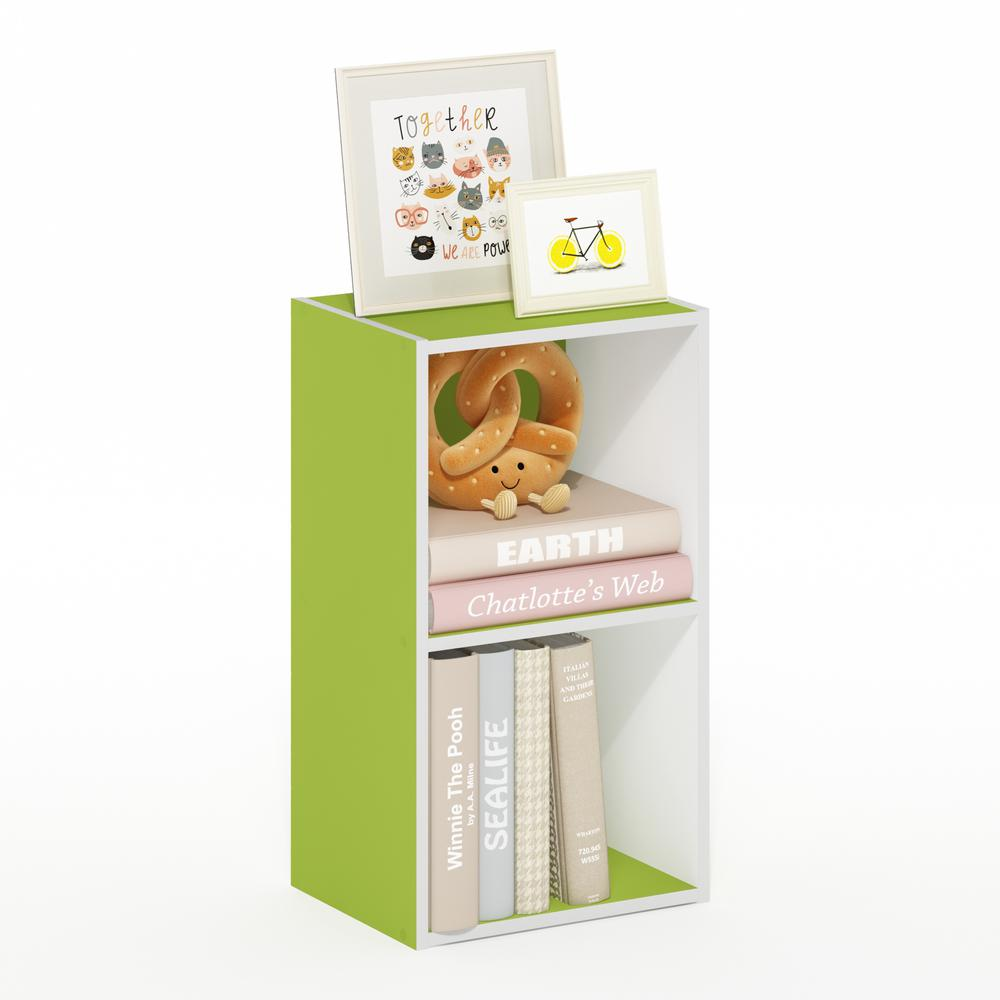 Furinno Pasir 2-Tier Open Shelf Bookcase, Green/White